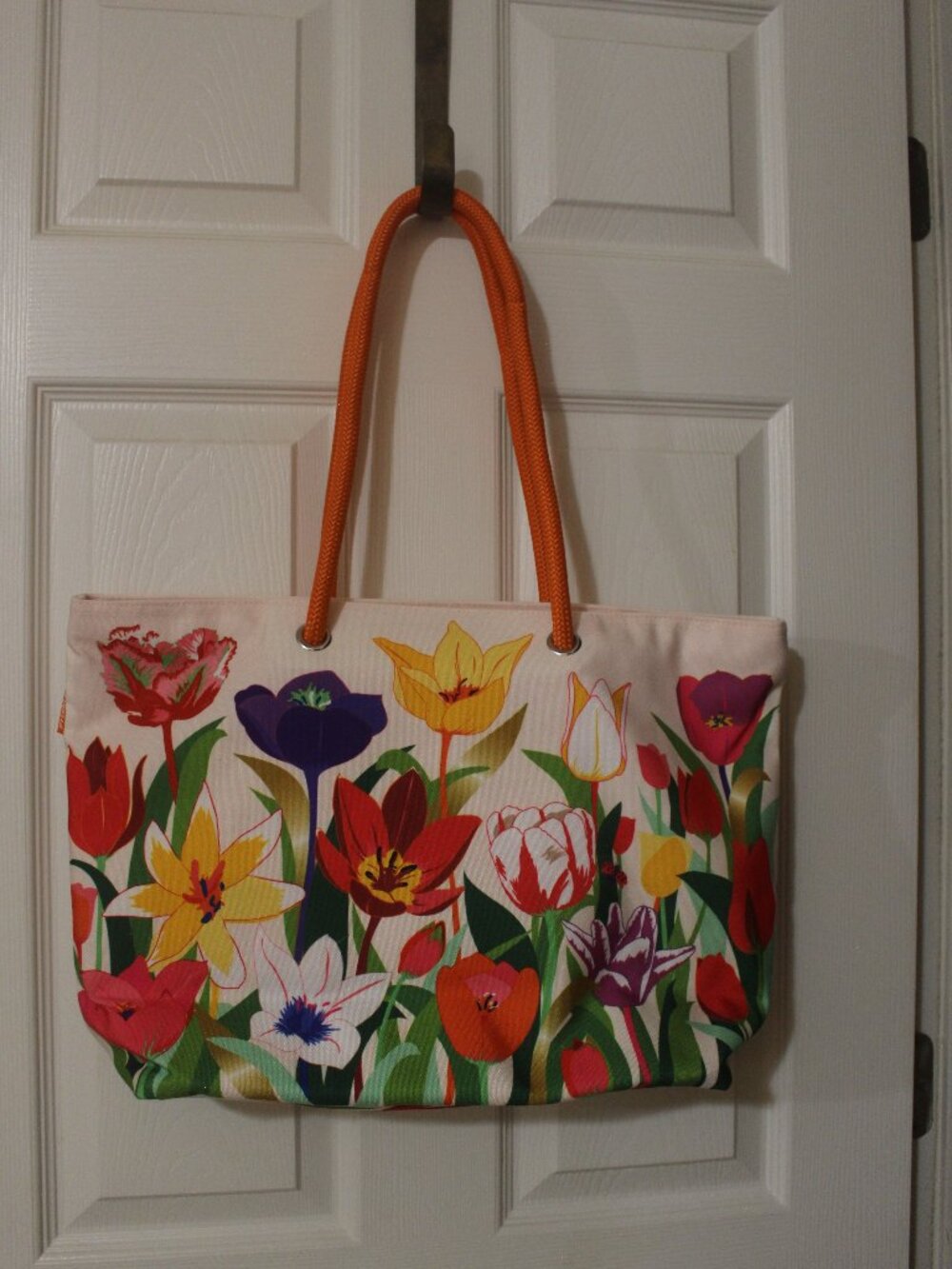 Pylones Colorful Floral Large Tote Bag Blue Rope Handles NWT